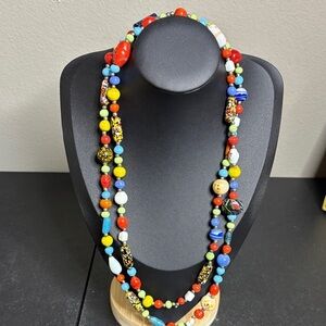Colorful Venetian Glass Beaded Long Double Up Necklace